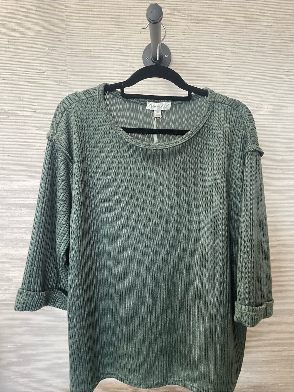 She + Sky Ribbed Sage Green Casual Pullover